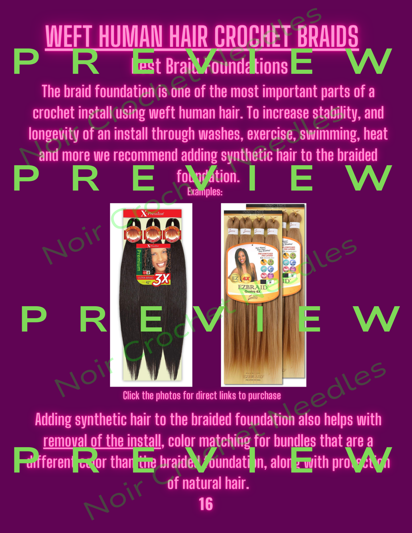 Noir Crochet Needles Weft Human Hair Guide for Crochet Braids